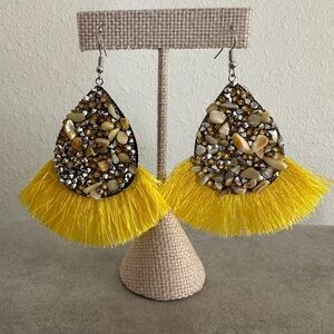 Yellow Tassel Earrings with Gemstone Accents